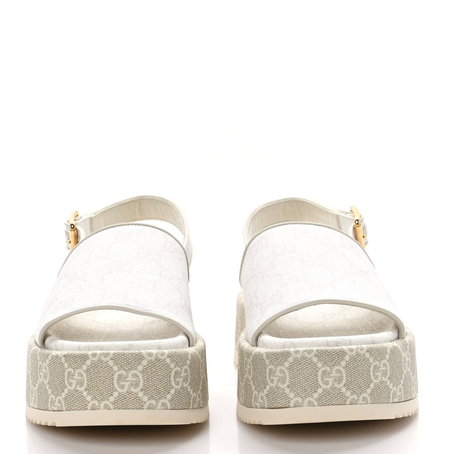 GG Supreme Monogram Granada Kid Angelina Platform 35mm Slingback Sandals 36 White Mystic White