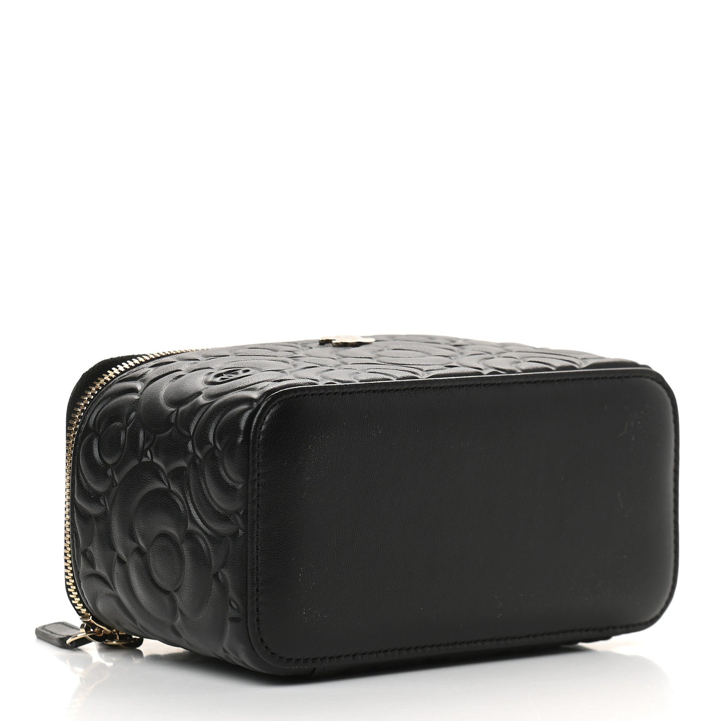 Lambskin Camellia Embossed Small Vanity Case With Chain Black