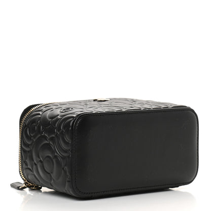 Chanel Lambskin Camellia Embossed Small Vanity Case With Chain Black 4 of 9