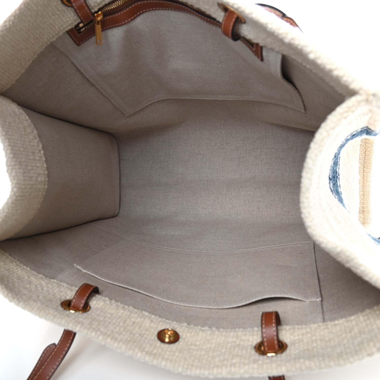 Celine Canvas Calfskin Jacquard Vertical Cabas Blue Tan 5 of 8