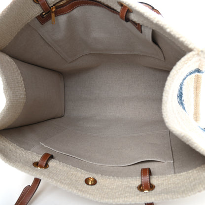 Celine Canvas Calfskin Jacquard Vertical Cabas Blue Tan 5 of 8