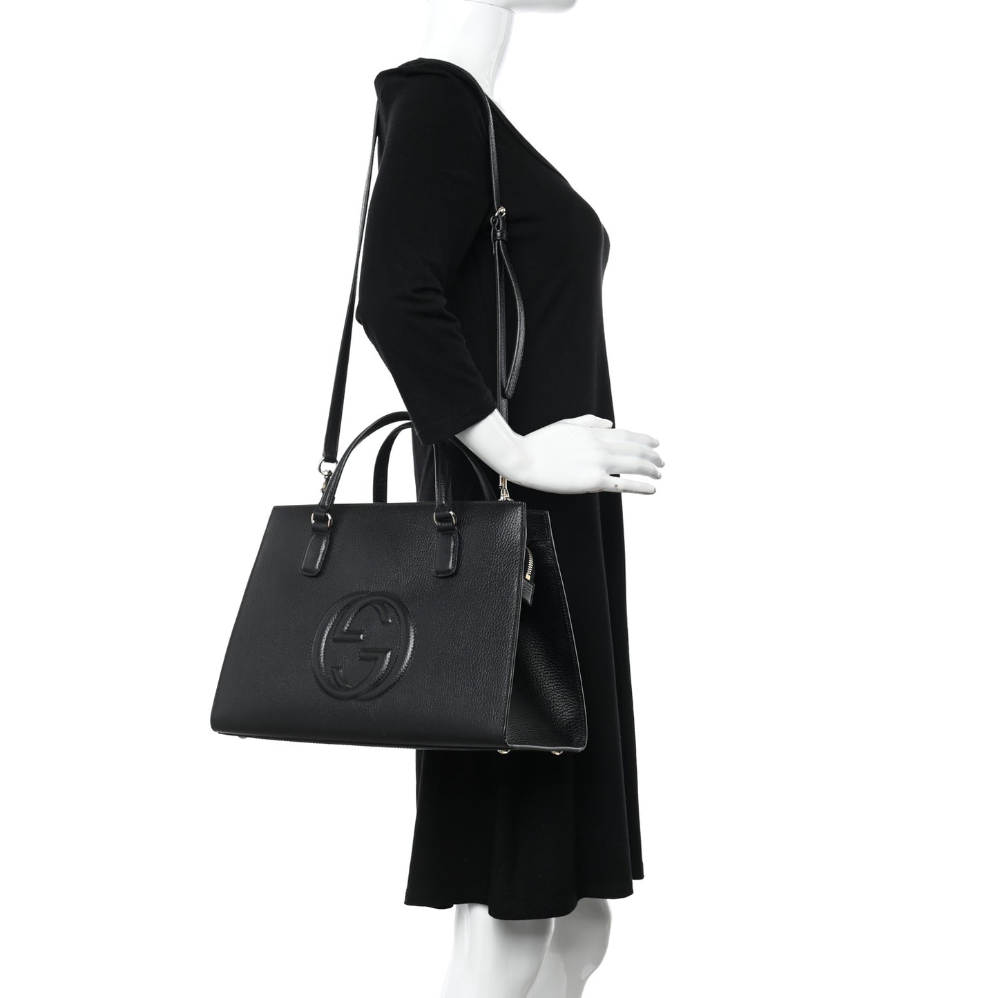 Pebbled Calfskin Large Soho Top Handle Satchel Black