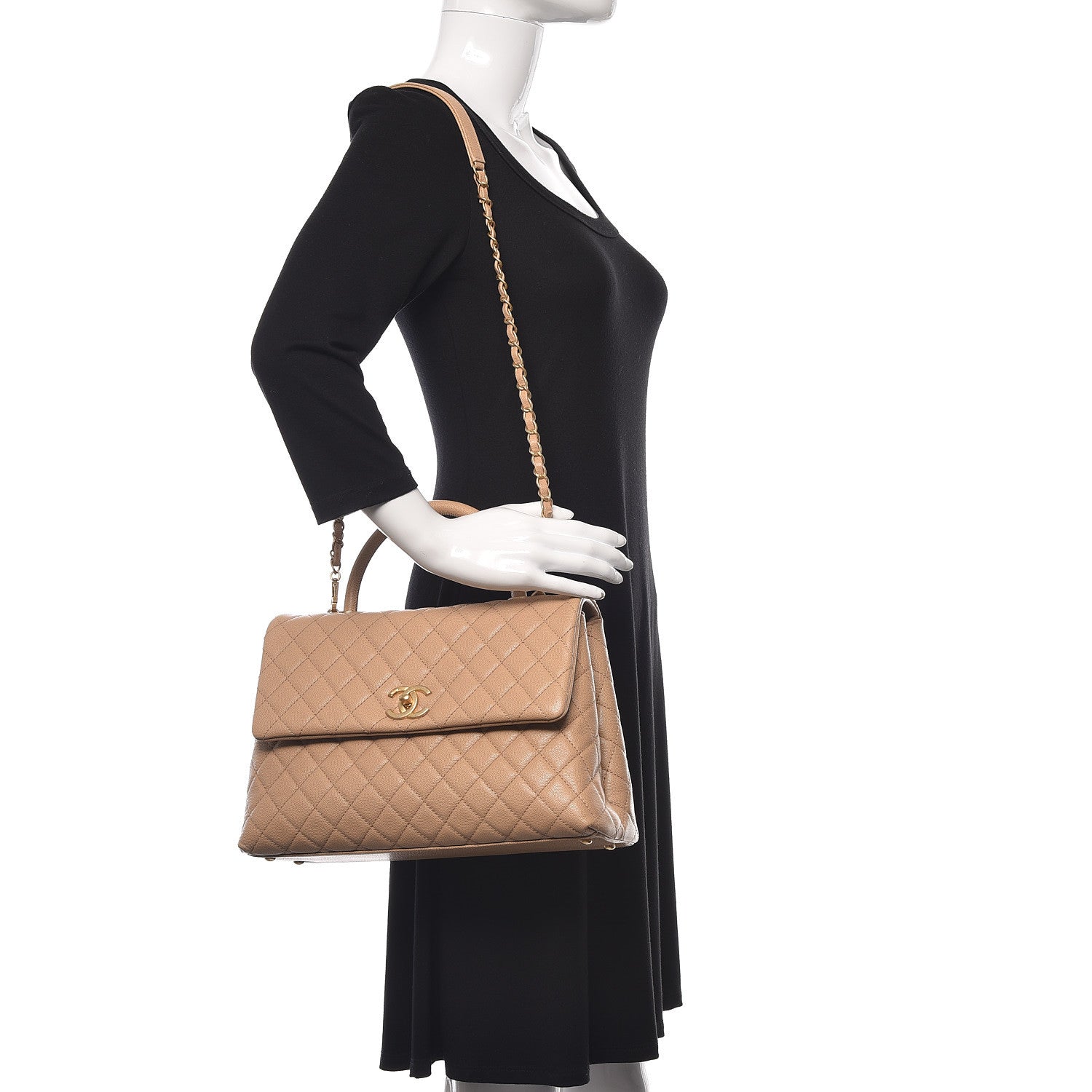 Chanel Caviar Quilted Medium Coco Handle Flap Light Beige 2 of 25