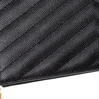 Saint Laurent Grain De Poudre Matelasse Chevron Monogram Envelope Chain Wallet Black 10 of 14
