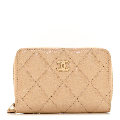 Chanel Iridescent Caviar Quilted Zip Around Coin Purse Beige 1 of 7