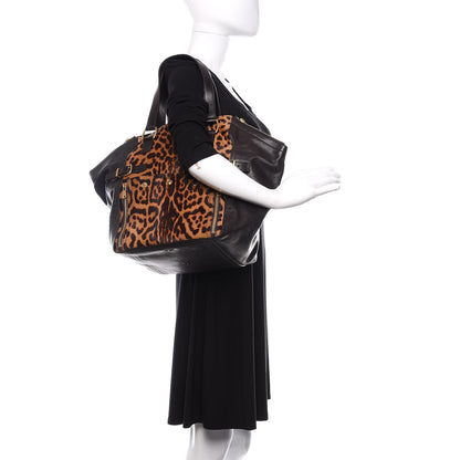 Saint Laurent Calfskin Leopard Print Pony Hair Medium Downtown Tote Dark Brown 2 of 10