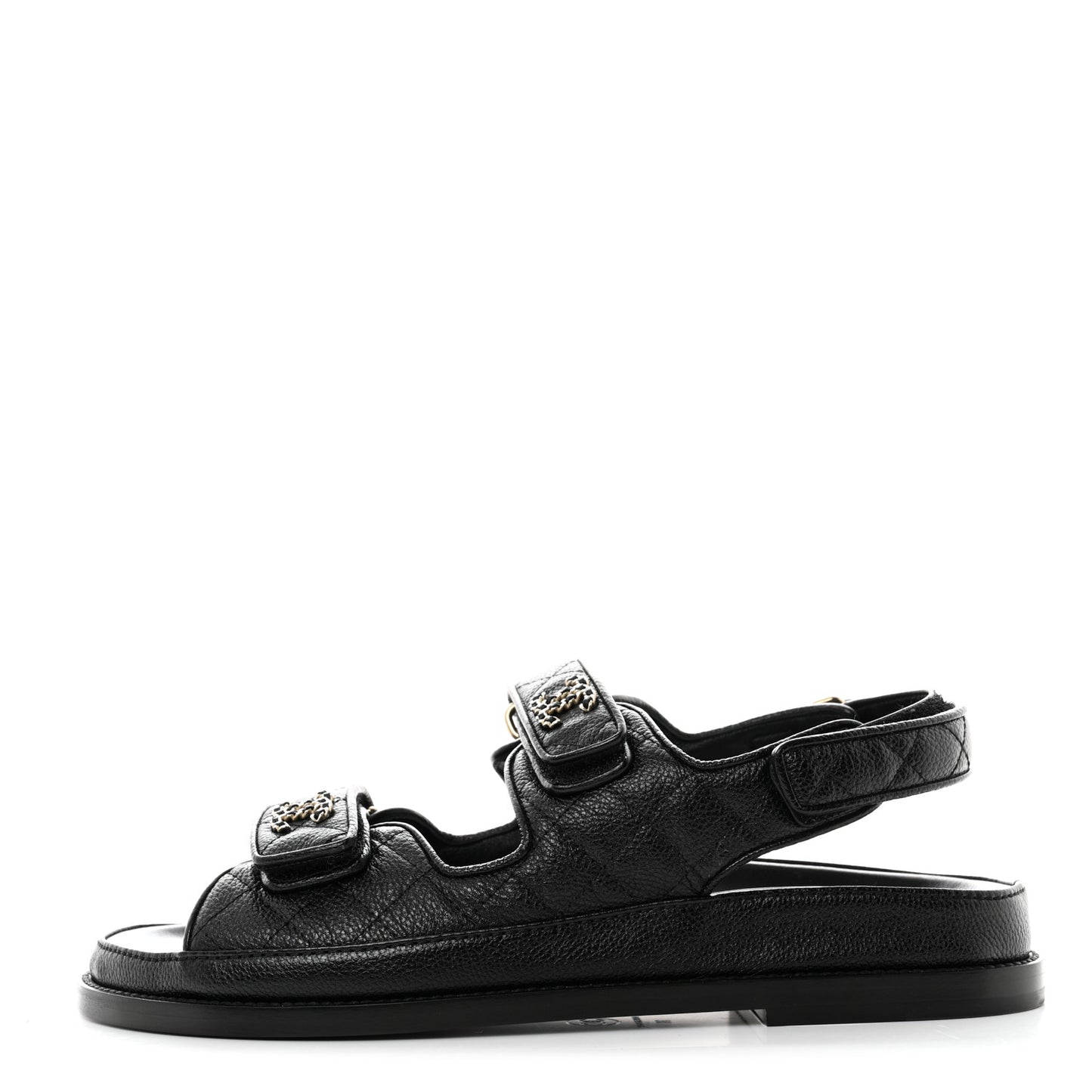 Grained Calfskin Velcro Dad Sandals 39 Black