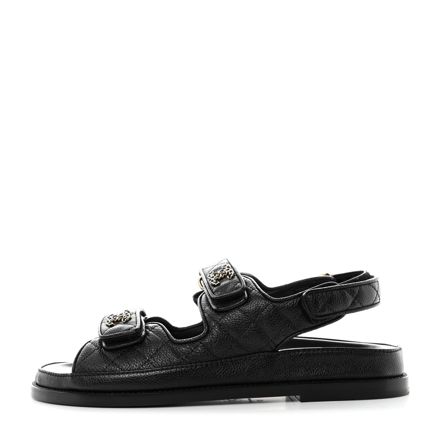 Chanel Grained Calfskin Velcro Dad Sandals 39 Black 1 of 9