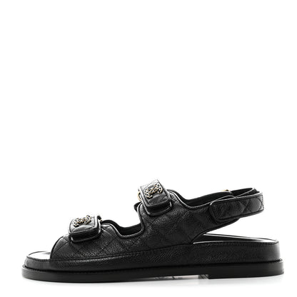 Chanel Grained Calfskin Velcro Dad Sandals 39 Black 1 of 9