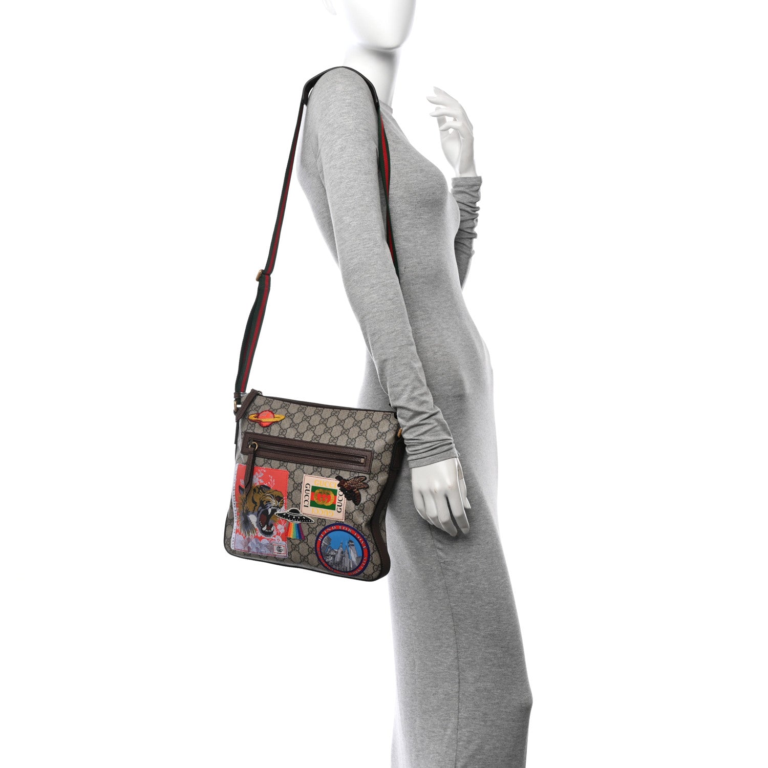 Gucci Soft GG Supreme Monogram Courrier Web Medium Flat Messenger Bag Beige New Acero Multicolor 2 of 14