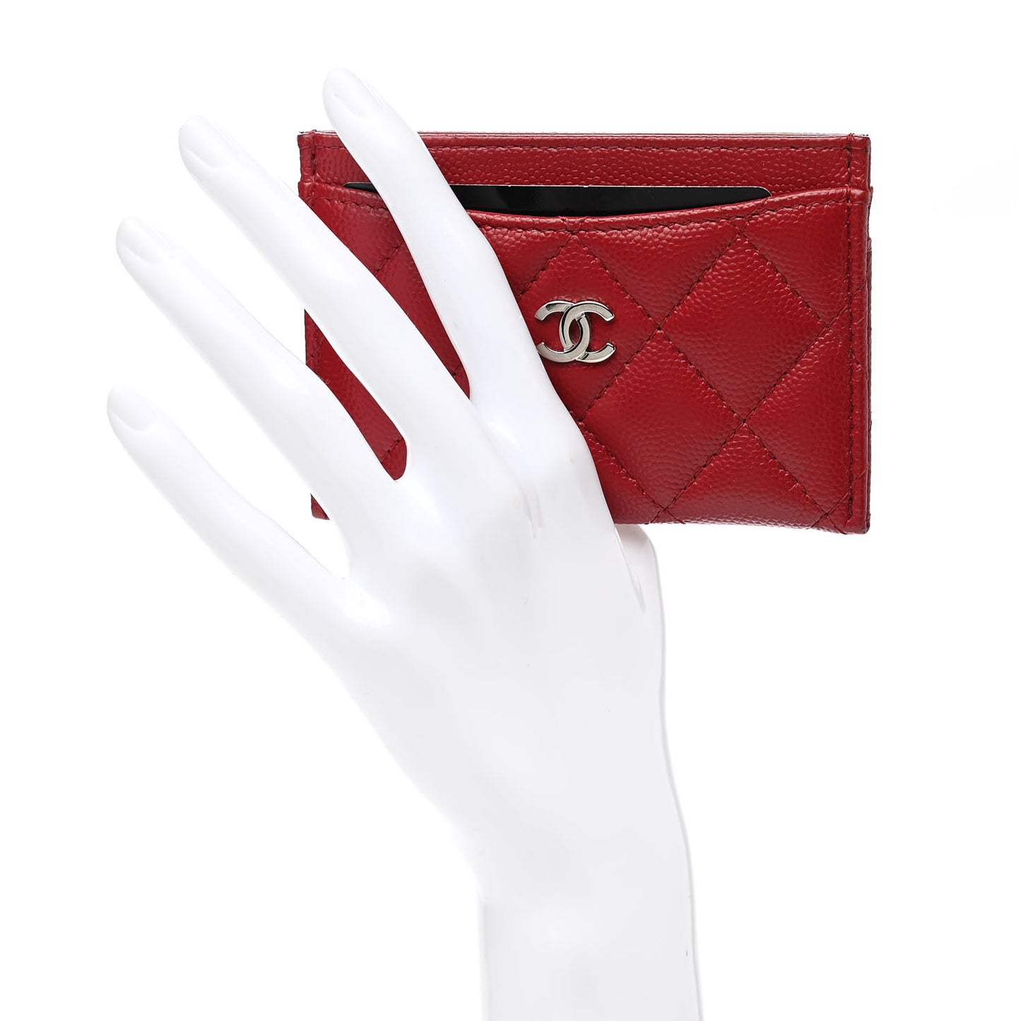 Caviar Quilted Card Holder Red