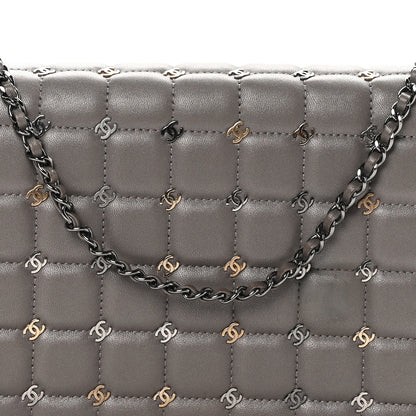 Chanel Lambskin Chocolate Bar Piercing CC Studded Small Chain Flap Bag Grey 8 of 10
