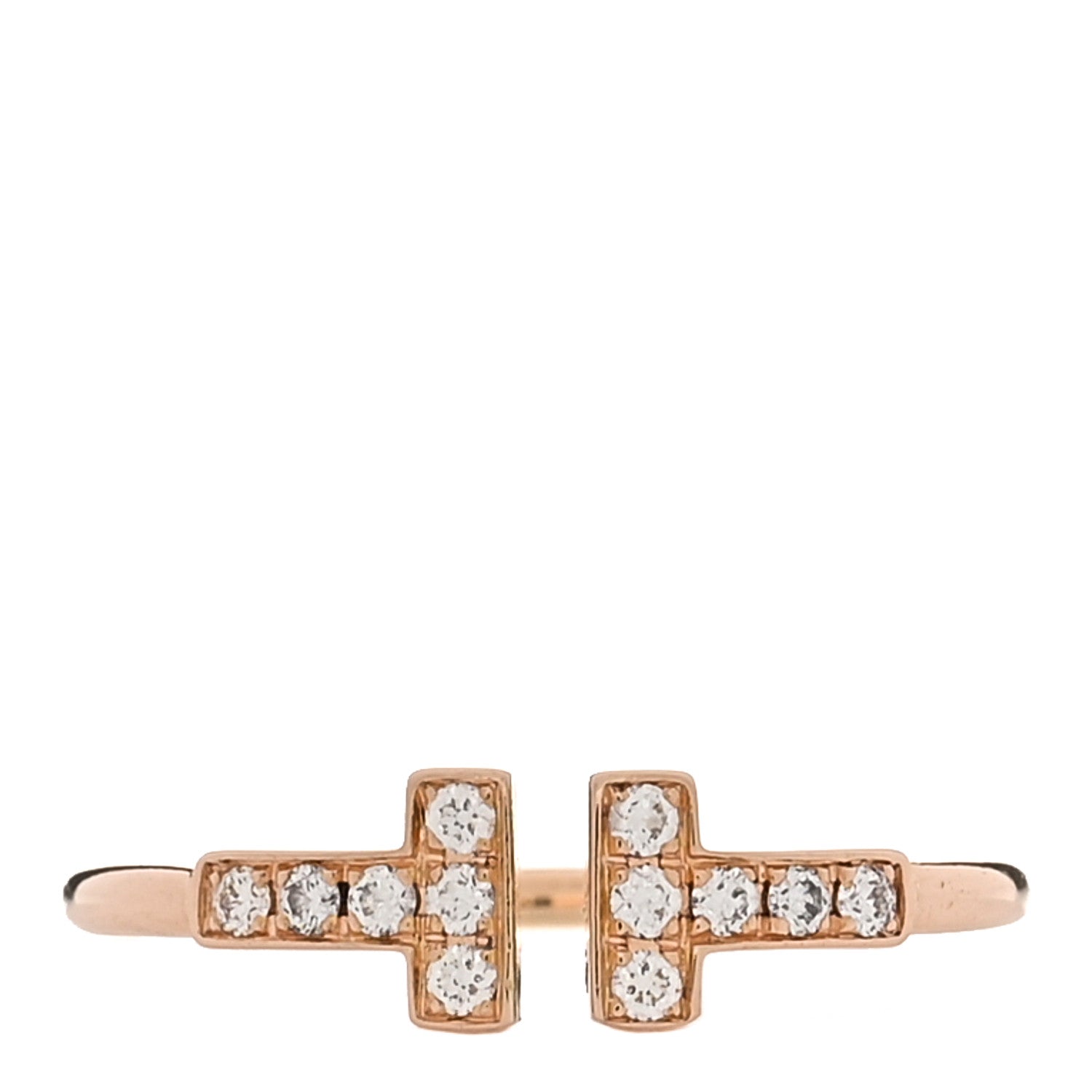 Tiffany 18K Rose Gold Diamond T Wire Ring 54 7 1 of 5