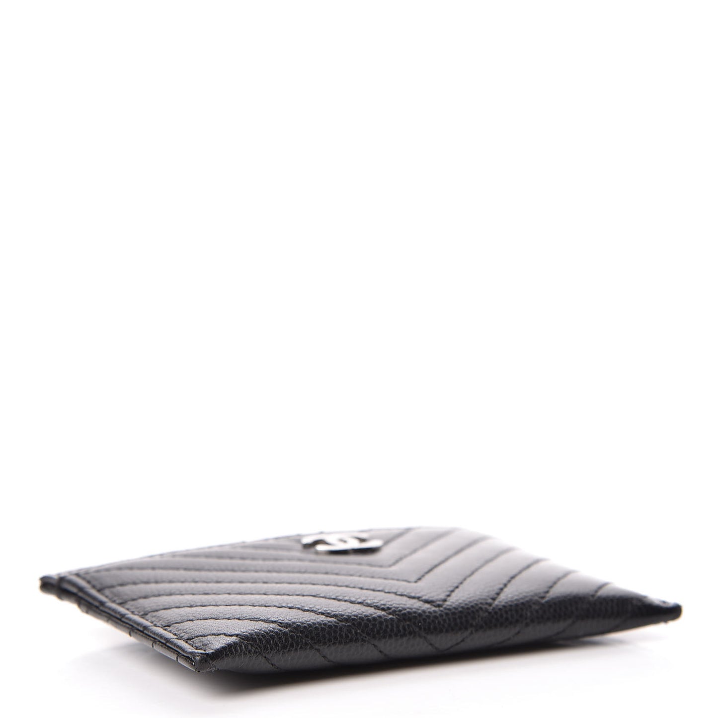 Caviar Chevron Quilted Card Holder Black