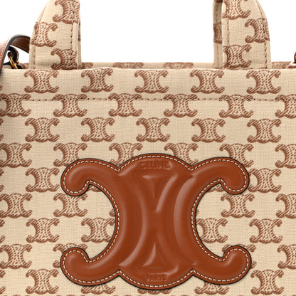 Celine Canvas Calfskin Triomphe Print Small Cabas Thais White 7 of 9
