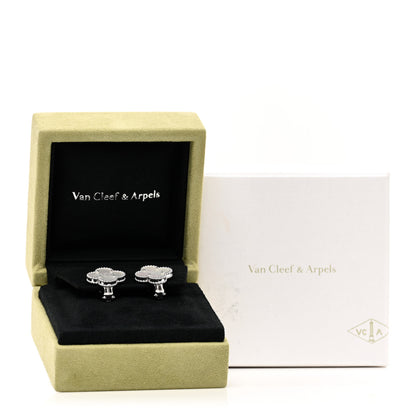Van Cleef & Arpels 18K White Gold Mother of Pearl Vintage Alhambra Earrings 5 of 5