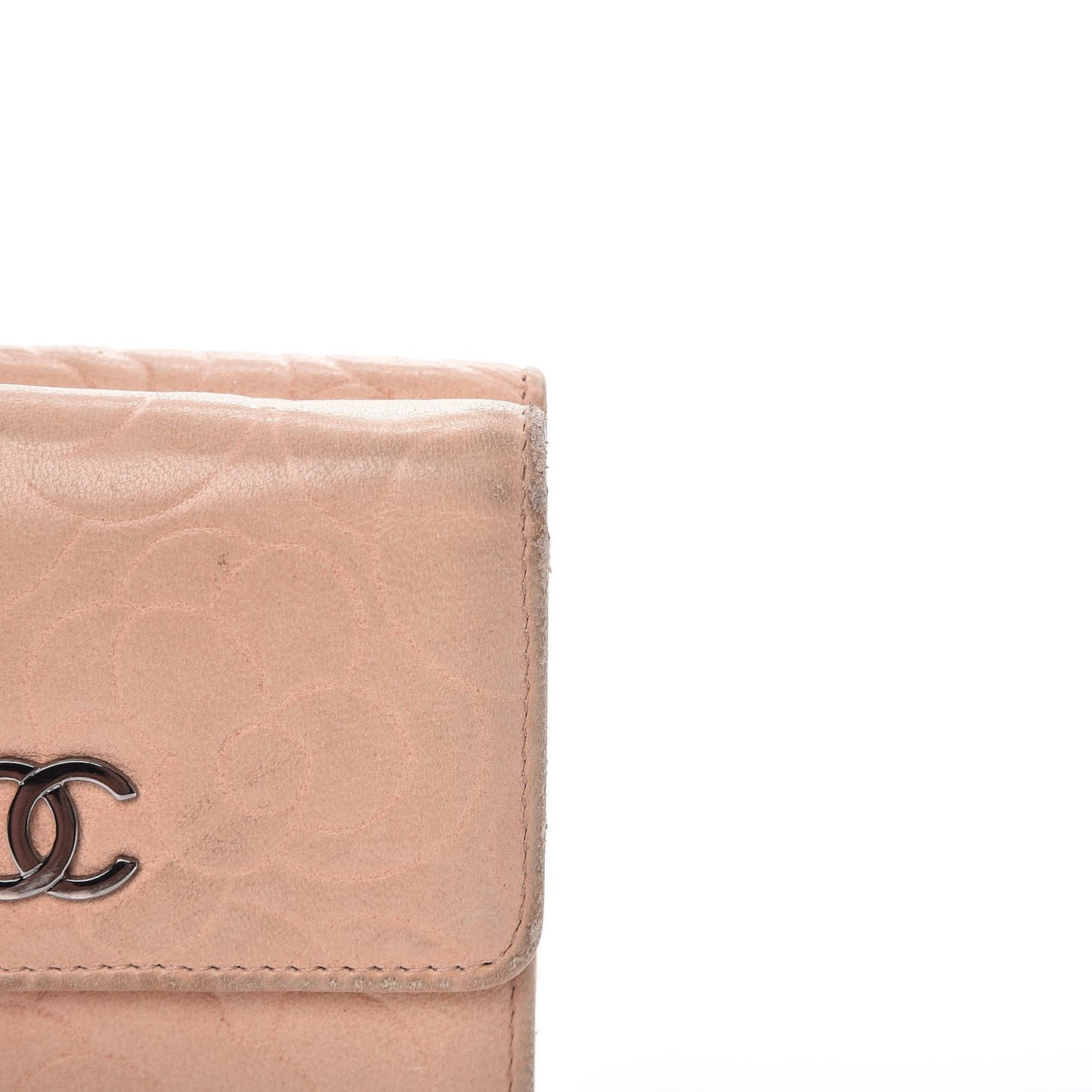 Lambskin Camellia Embossed Small Double Wallet Pink