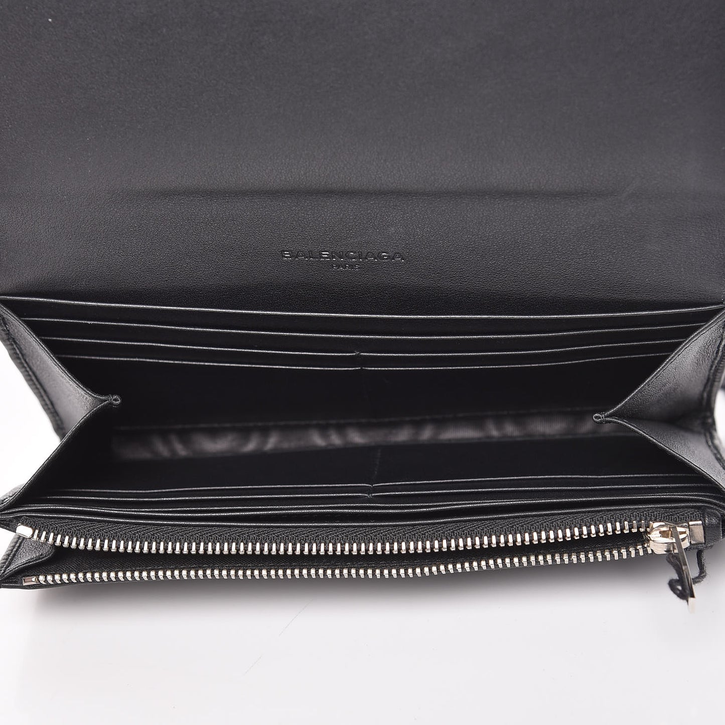 Shiny Calfskin Amp Plate Silver Hardware Money Wallet Black