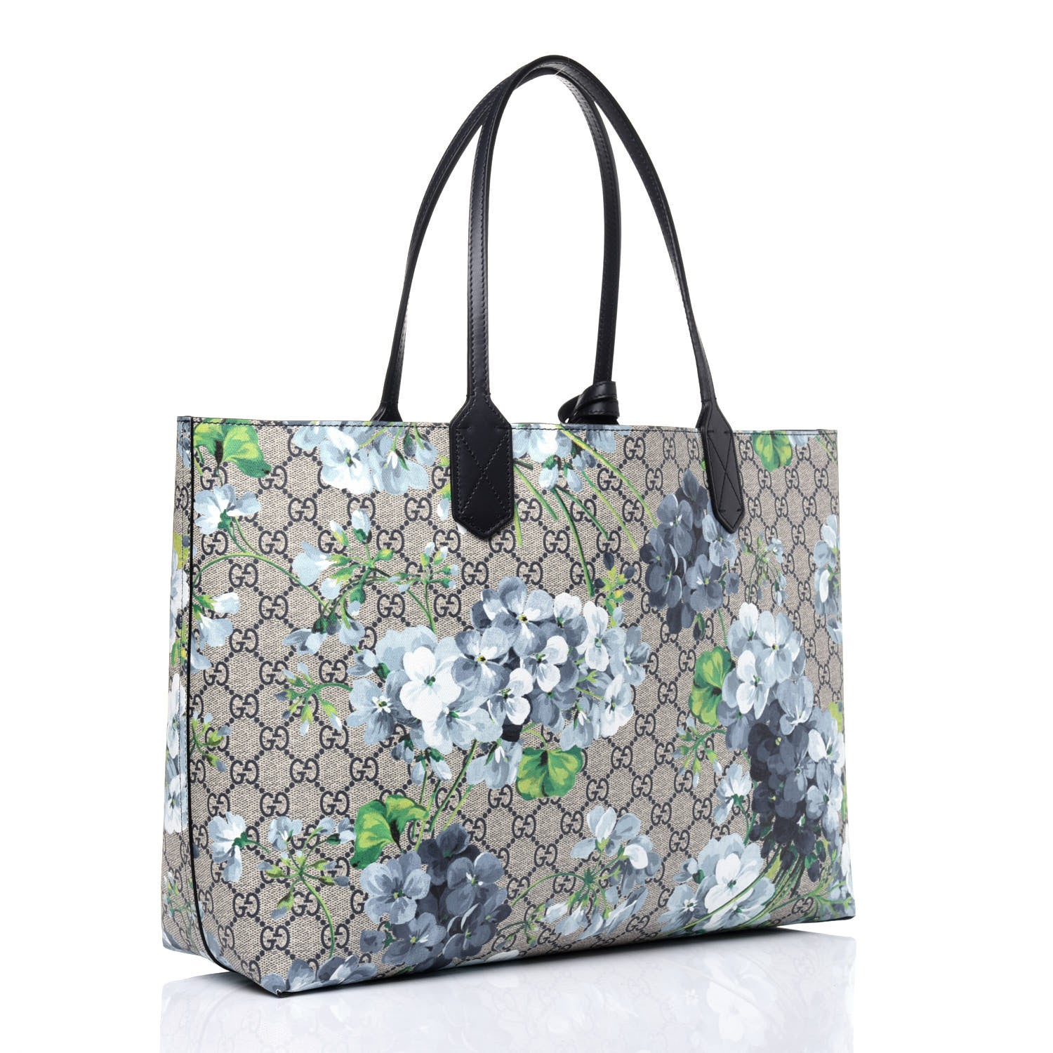 Gucci GG Supreme Monogram Blooms Medium Reversible Tote Beige Blue Navy 4 of 19