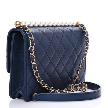Chanel Iridescent Lambskin Quilted Small Chic Pearls Flap Blue 3 of 9