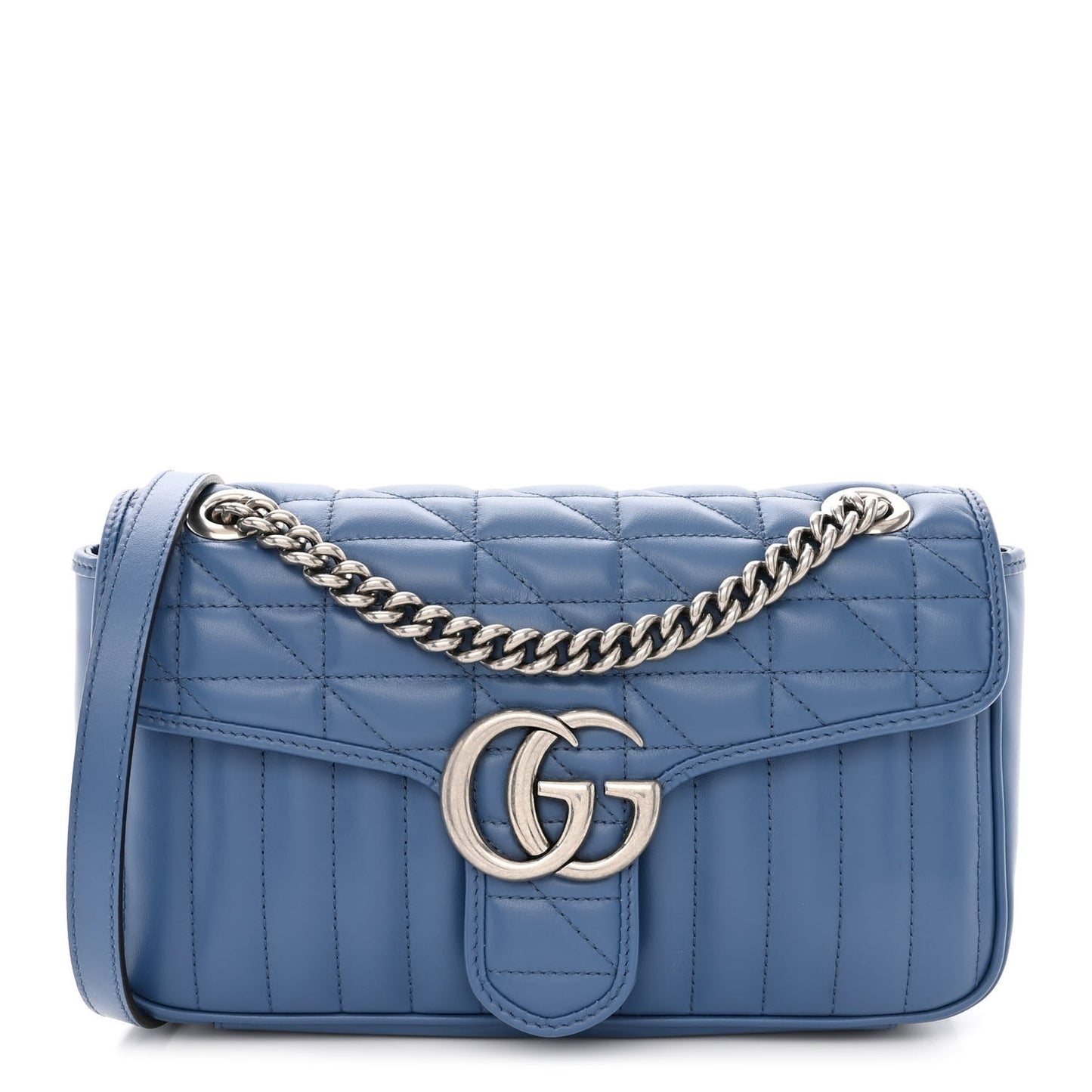Calfskin Matelasse Aria Small GG Marmont Shoulder Bag Clear Blue