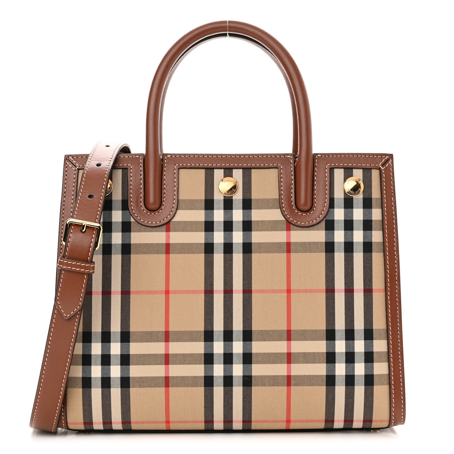 Burberry Calfskin Vintage Check Mini Two Handle Title Bag Archive Beige 1 of 8