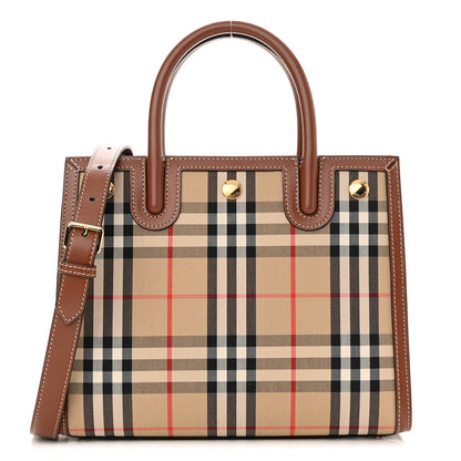Burberry Calfskin Vintage Check Mini Two Handle Title Bag Archive Beige 1 of 8