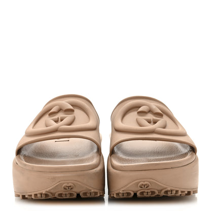 Gucci Soft Rubber Womens Interlocking G Platform 42mm Slide Sandals 37 Vintage Camel 38 Vintage Camel 3 of 9