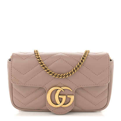 Gucci Calfskin Matelasse Super Mini GG Marmont Shoulder Bag Porcelain Rose 1 of 11