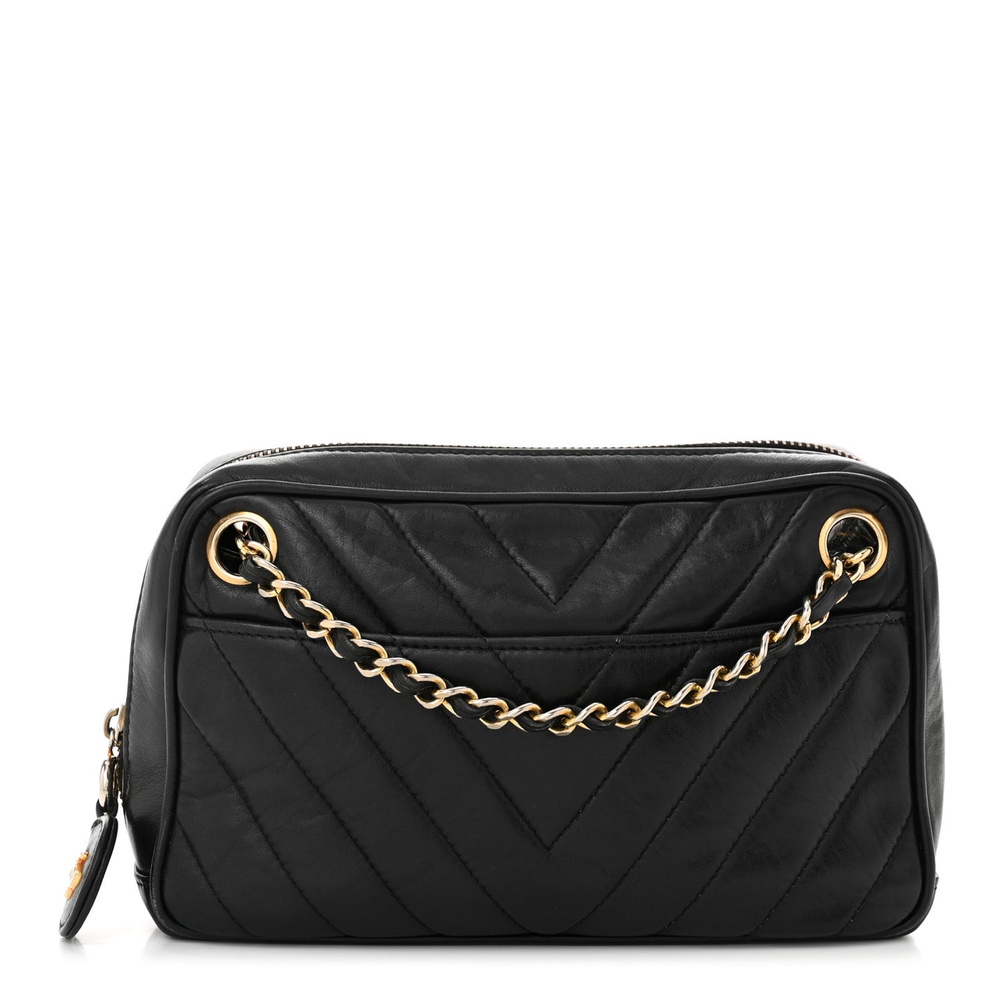 Lambskin Chevron Quilted Small Camera Case Black