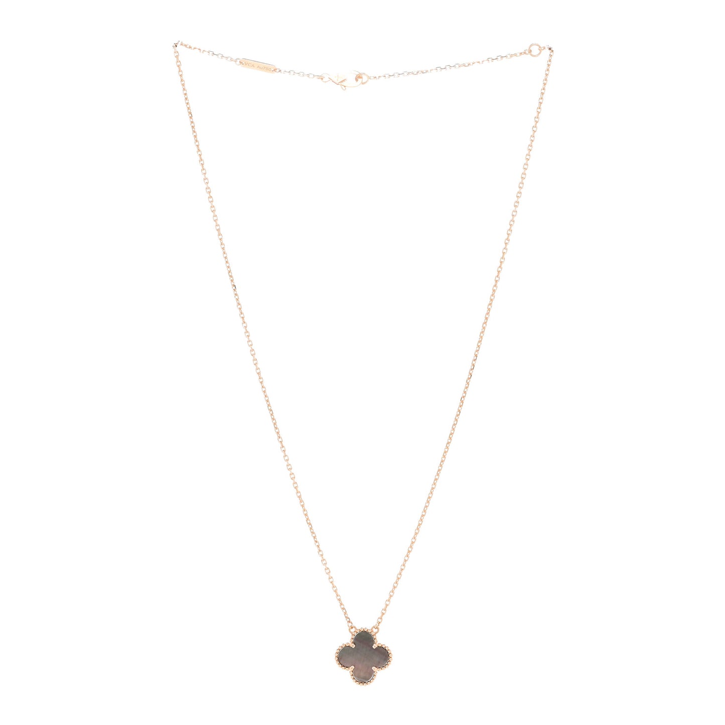 18K Rose Gold Gray Mother of Pearl Vintage Alhambra Pendant Necklace