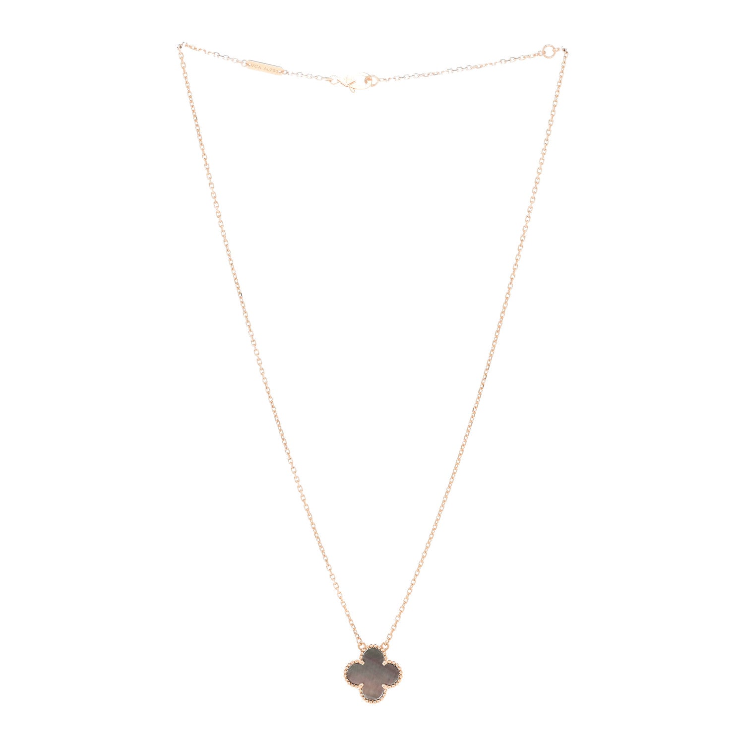 Van Cleef & Arpels 18K Rose Gold Gray Mother of Pearl Vintage Alhambra Pendant Necklace 3 of 5