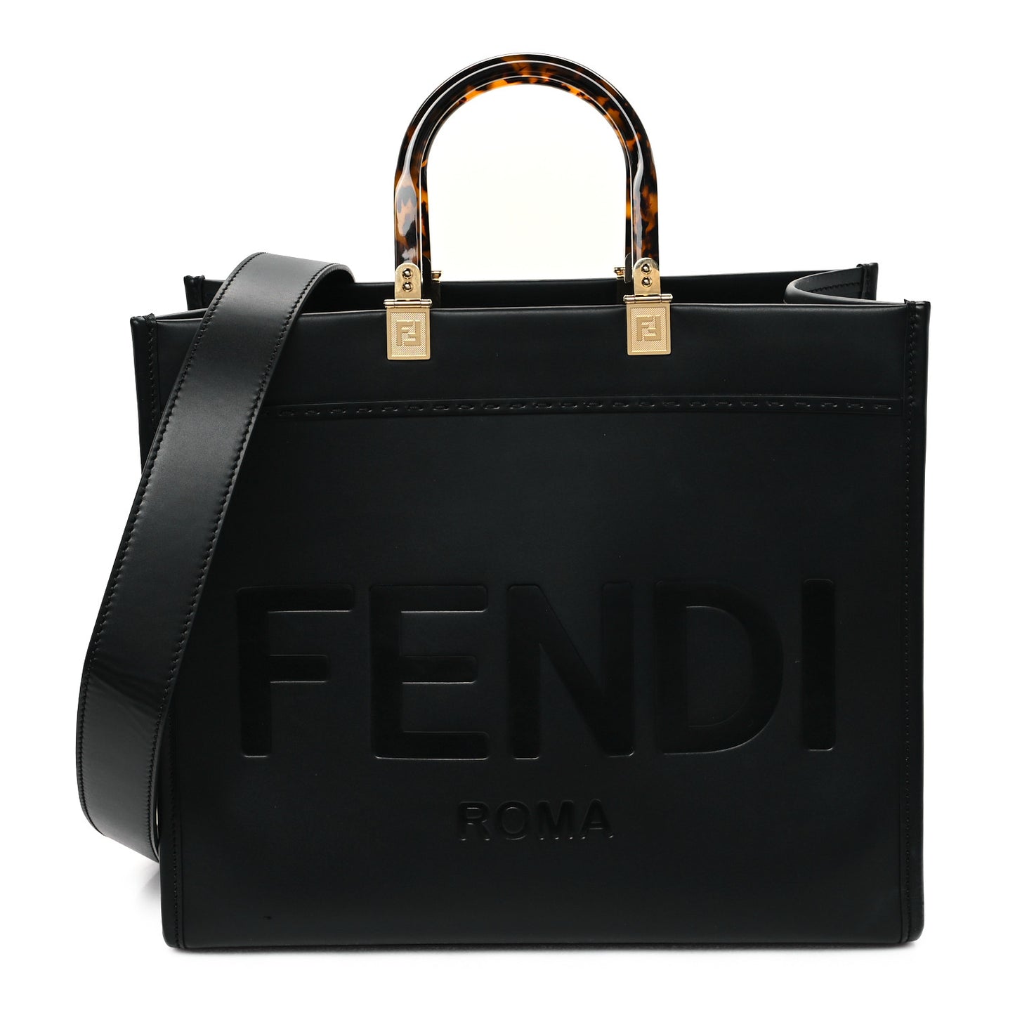 Vitello King Plexiglass Medium Fendi Sunshine Shopper Tote Black