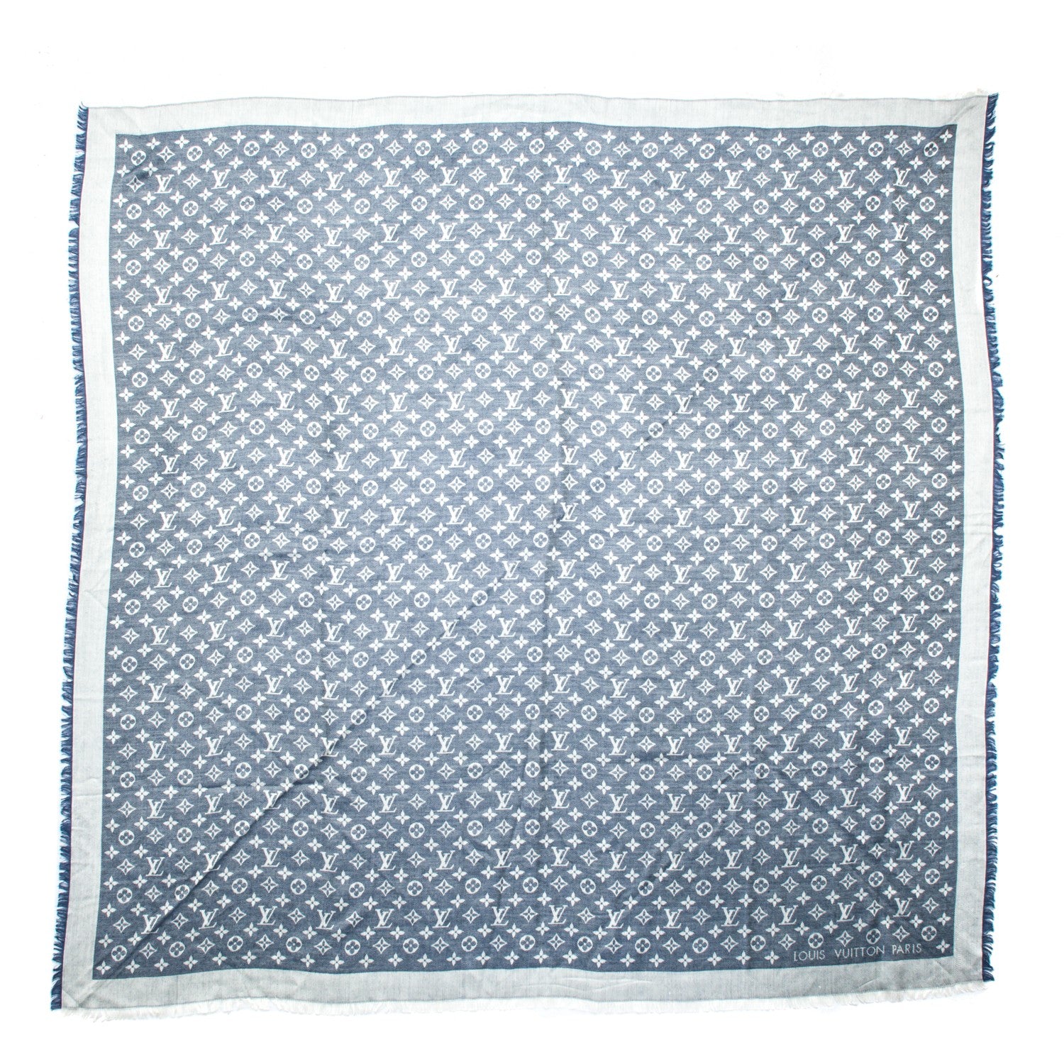 Louis Vuitton Wool Silk Monogram Denim Shawl Blue 3 of 5