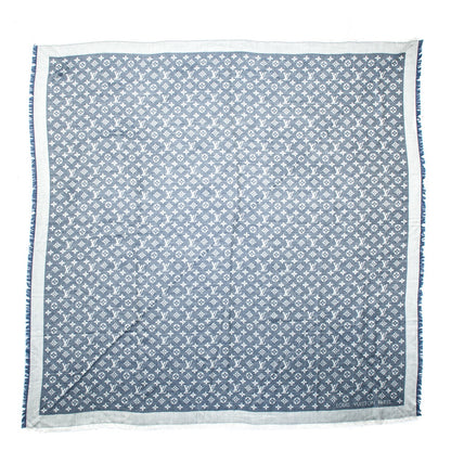 Louis Vuitton Wool Silk Monogram Denim Shawl Blue 3 of 5