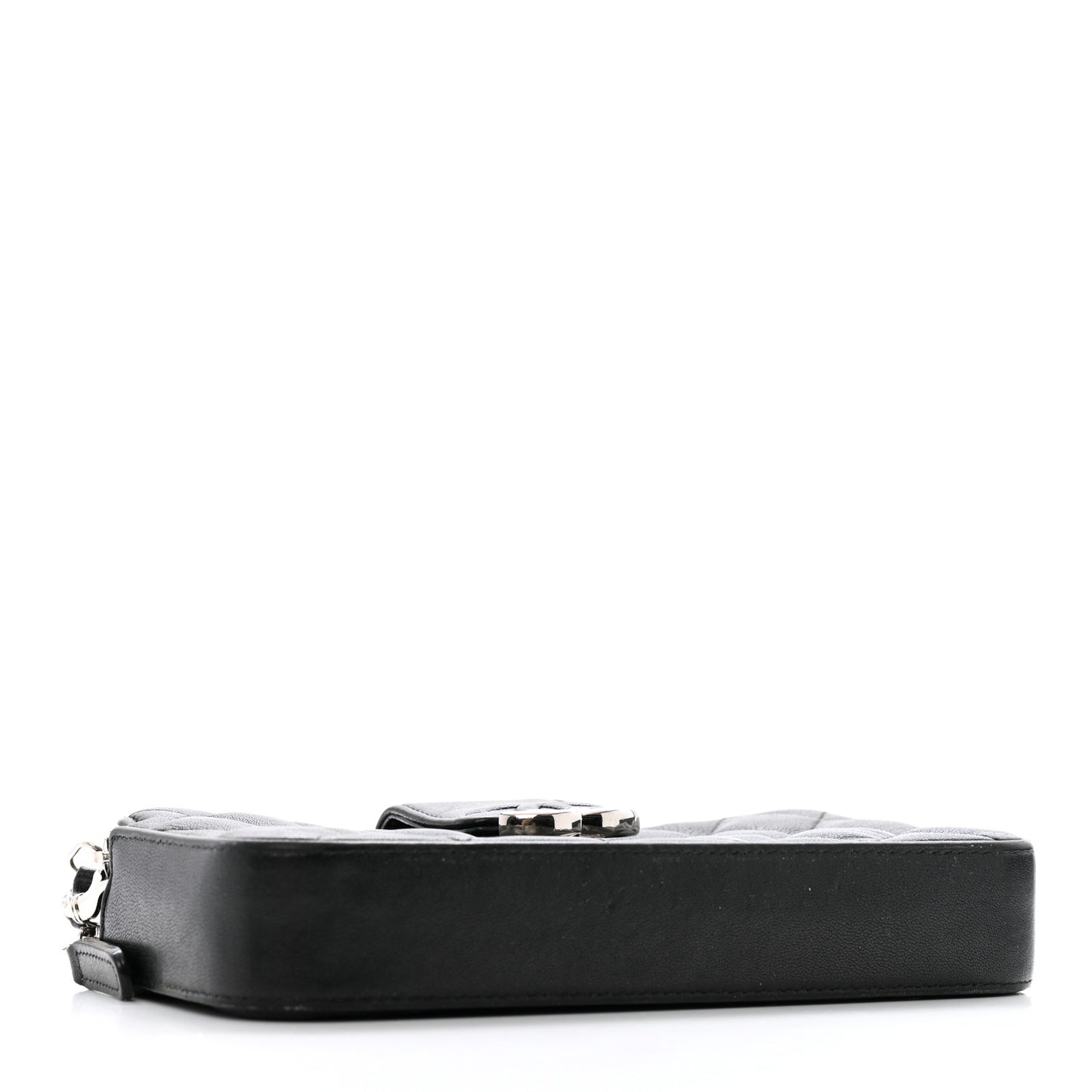 Lambskin Quilted CC Box Clutch With Chain Black