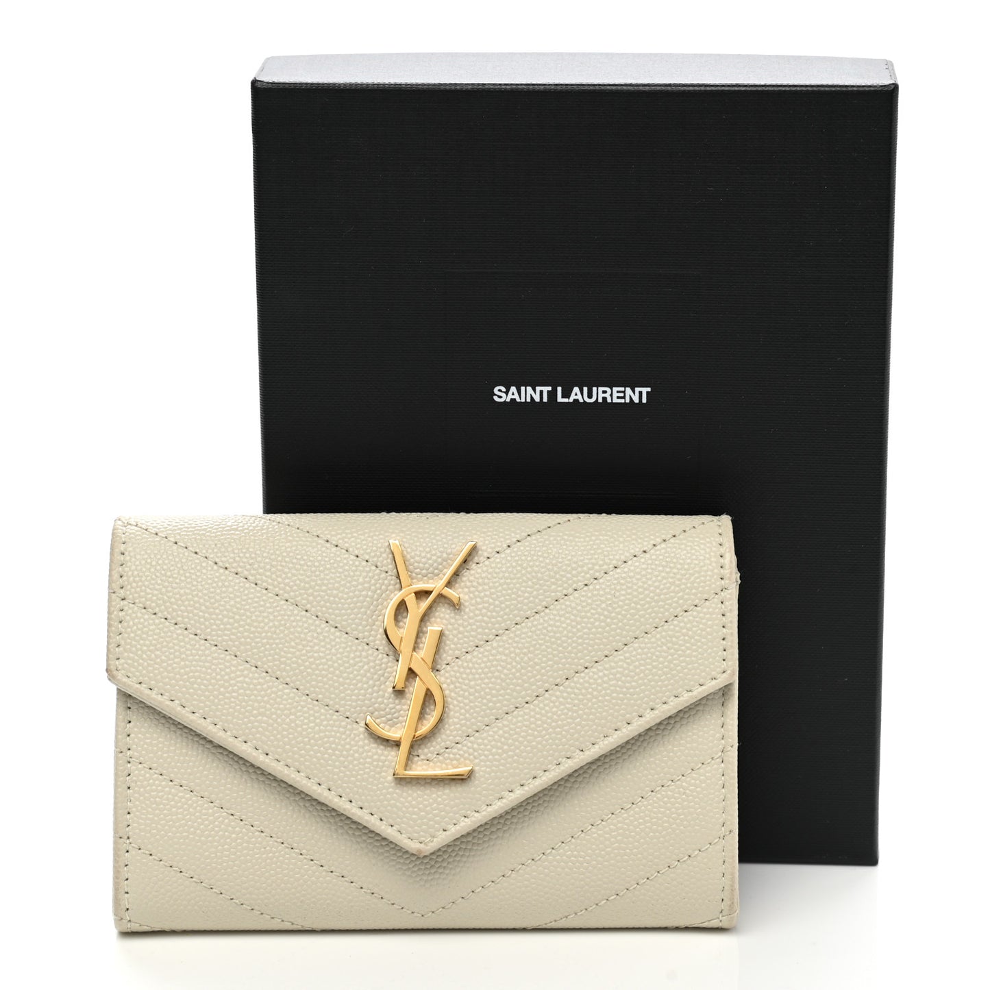 Grain De Poudre Matelasse Chevron Small Monogram Envelope Wallet Crema Soft