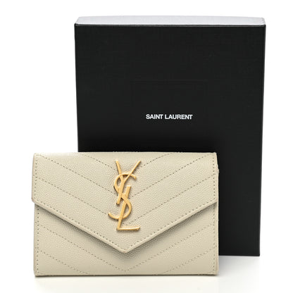 Saint Laurent Grain De Poudre Matelasse Chevron Small Monogram Envelope Wallet Crema Soft 10 of 10