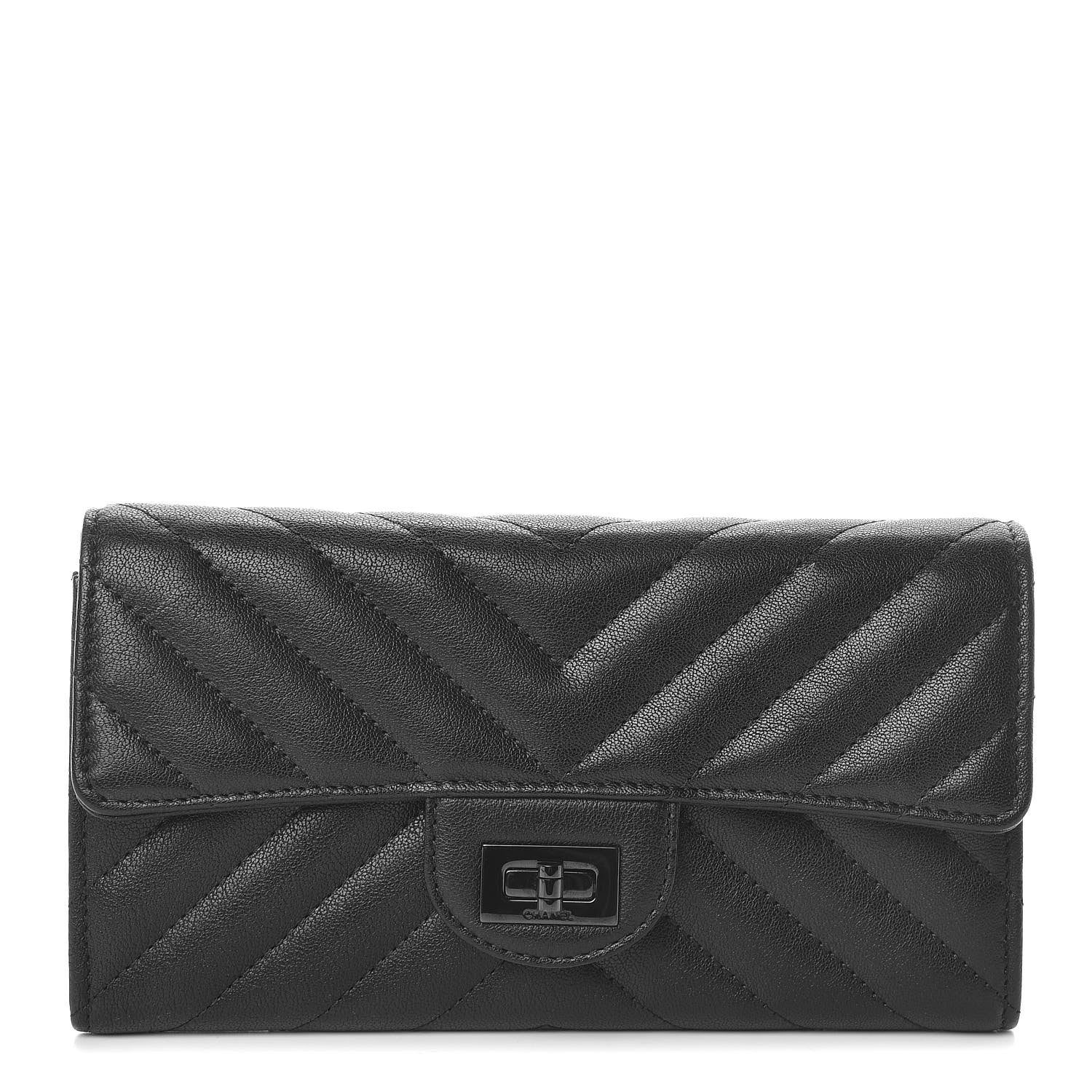 Chanel Sheepskin Chevron Quilted Reissue Large Gusset Flap Wallet So Black 1 of 9