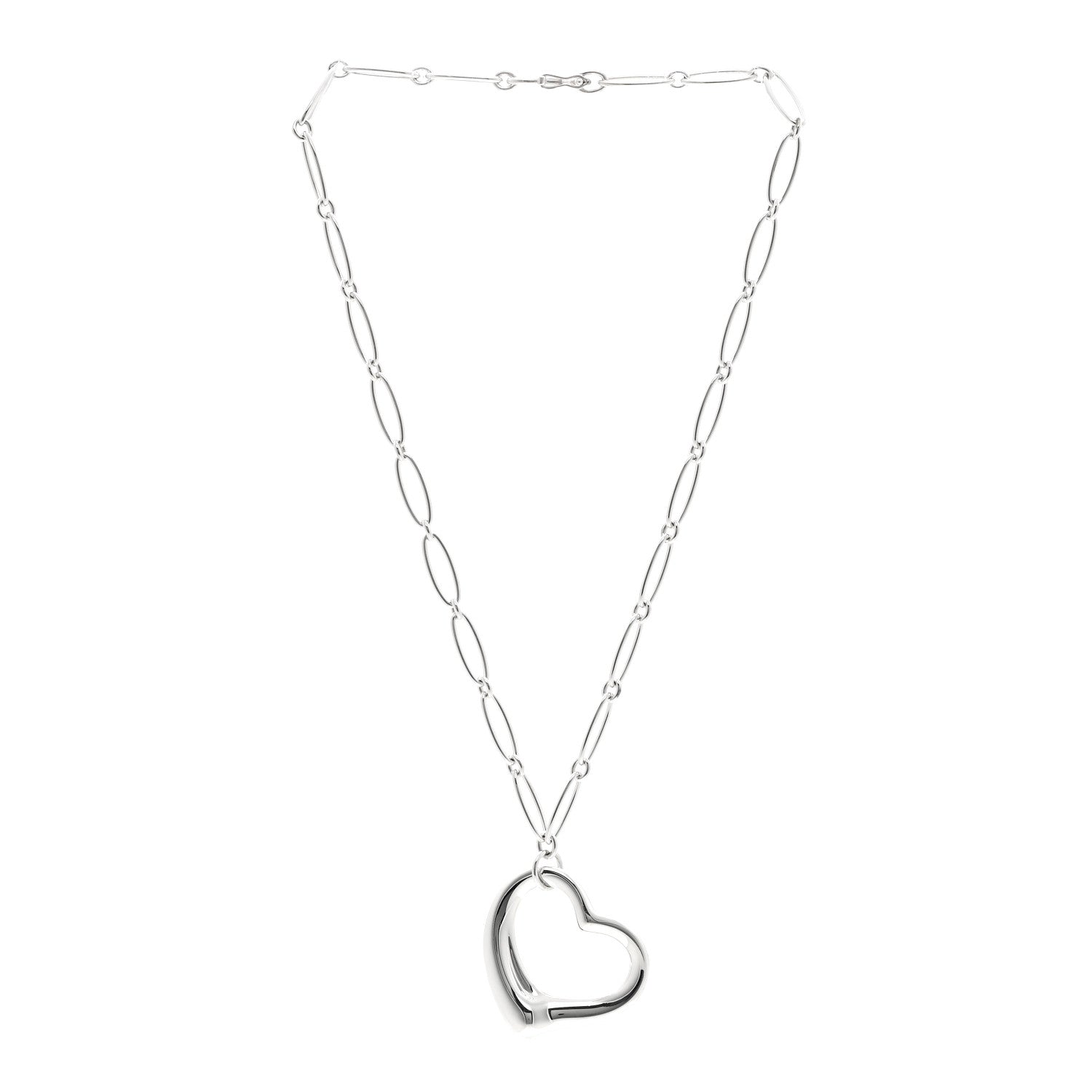 Tiffany Sterling Silver 35mm Elsa Peretti Open Heart Link Pendant Necklace 3 of 5