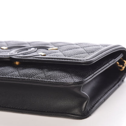 Chanel Caviar Quilted CC Filigree Wallet On Chain WOC Black 10 of 12