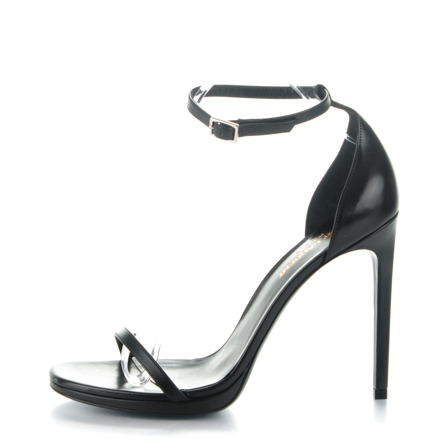 Saint Laurent Calfskin Jane 105 Ankle Strap Sandals 38.5 Black 1 of 7