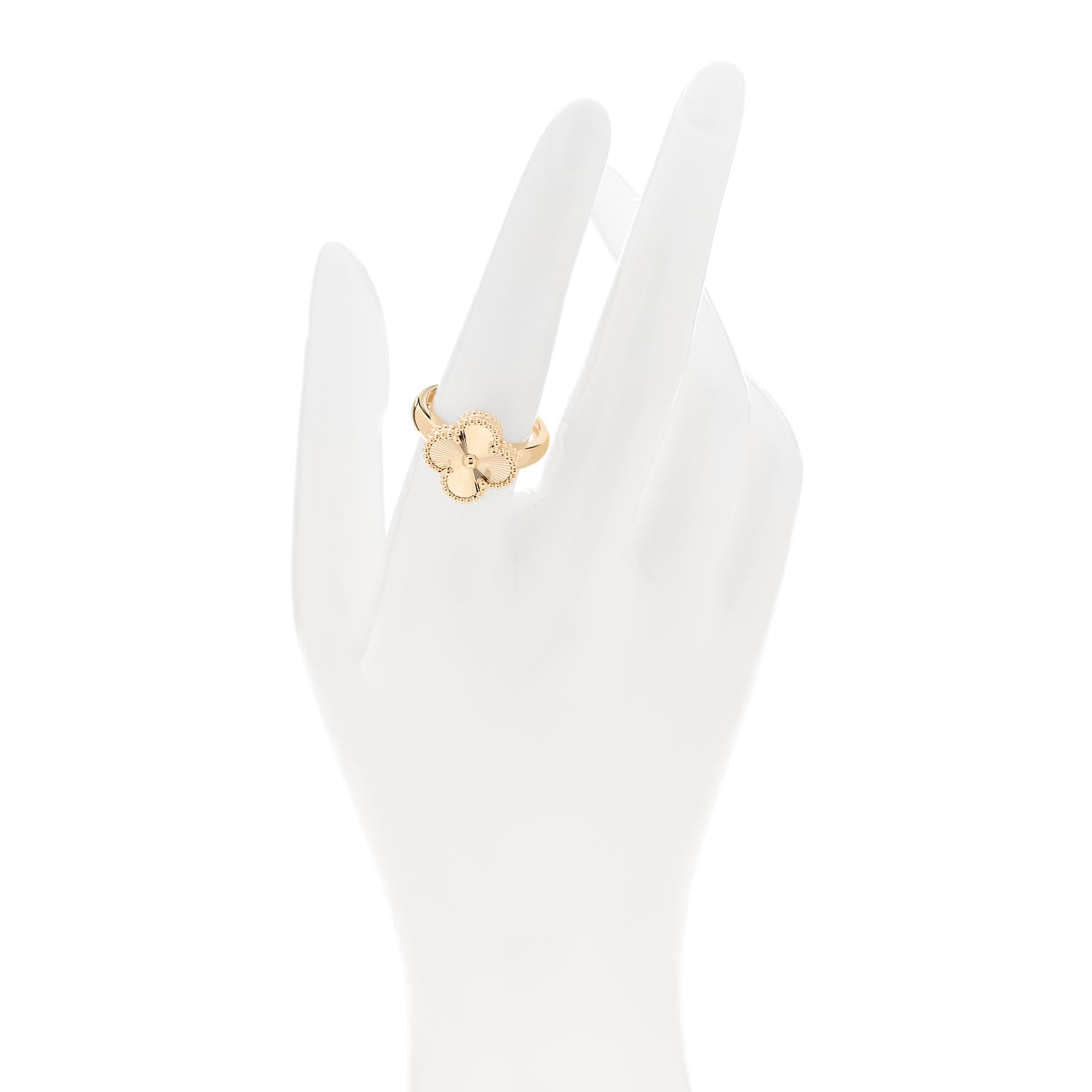 Van Cleef & Arpels 18K Yellow Gold Guilloche Vintage Alhambra Ring 56 7.5 2 of 6