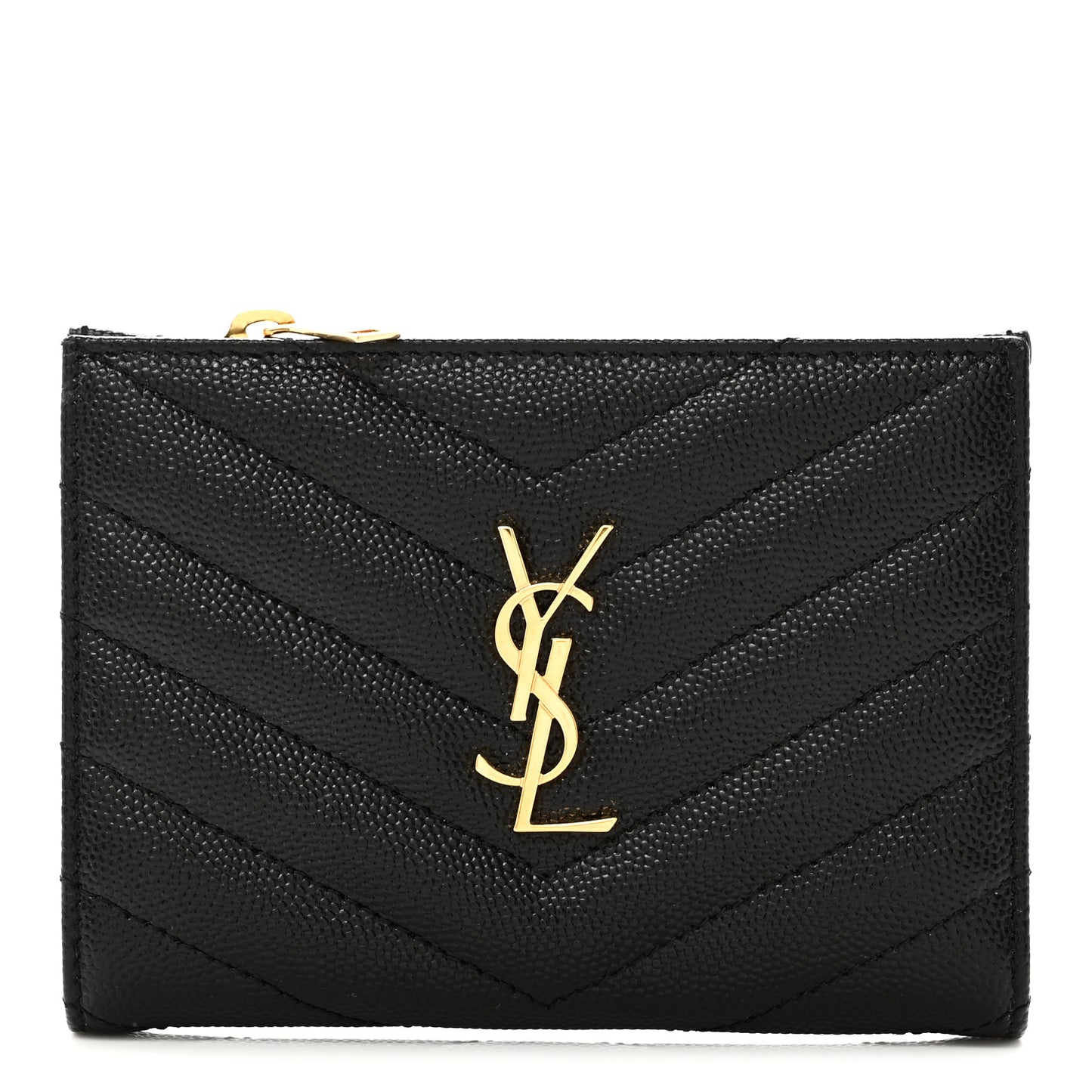 Grain De Poudre Matelasse Chevron Monogram Zipped Two-Part Wallet Black