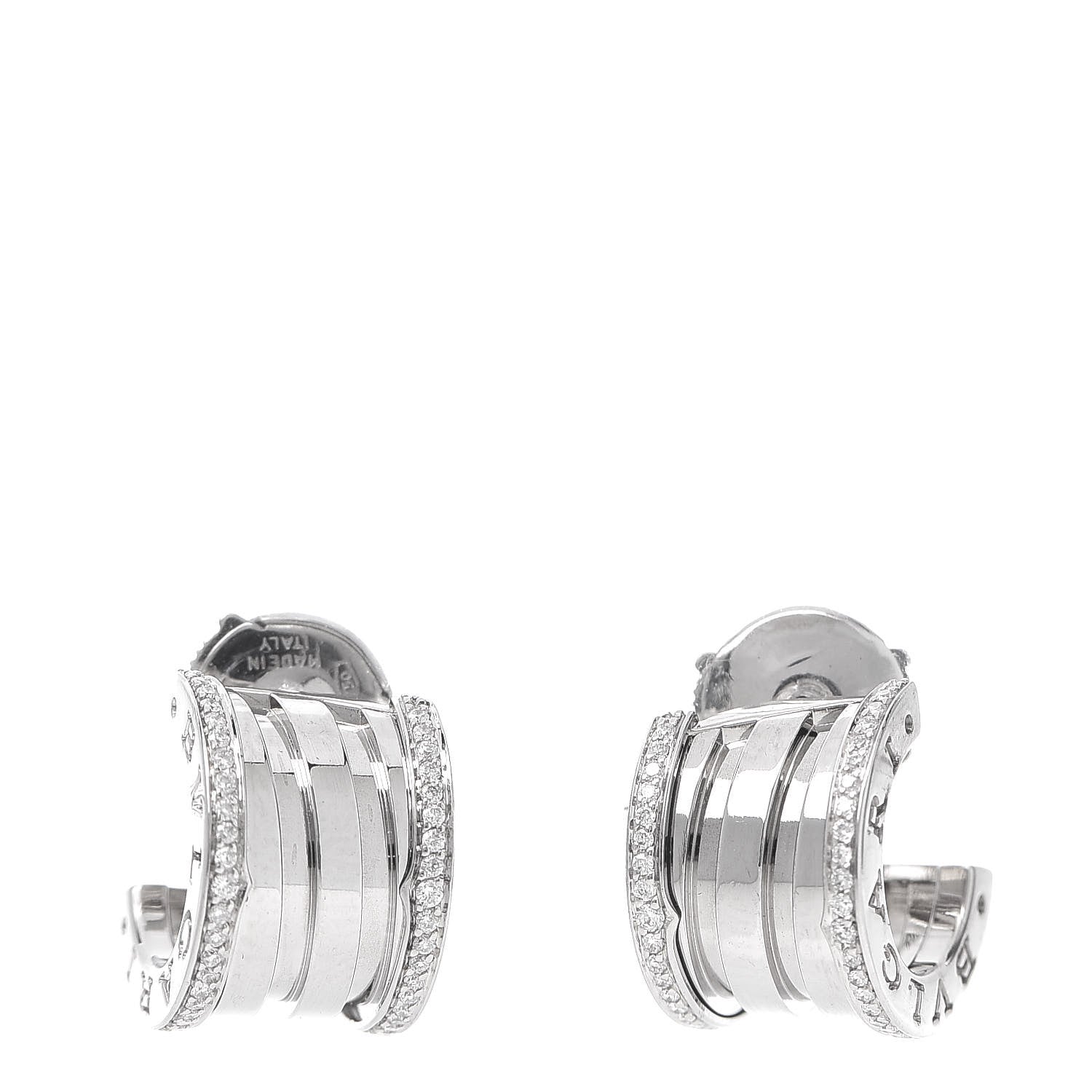 Bulgari 18K White Gold Diamond B.Zero1 Hoop Earrings 1 of 4