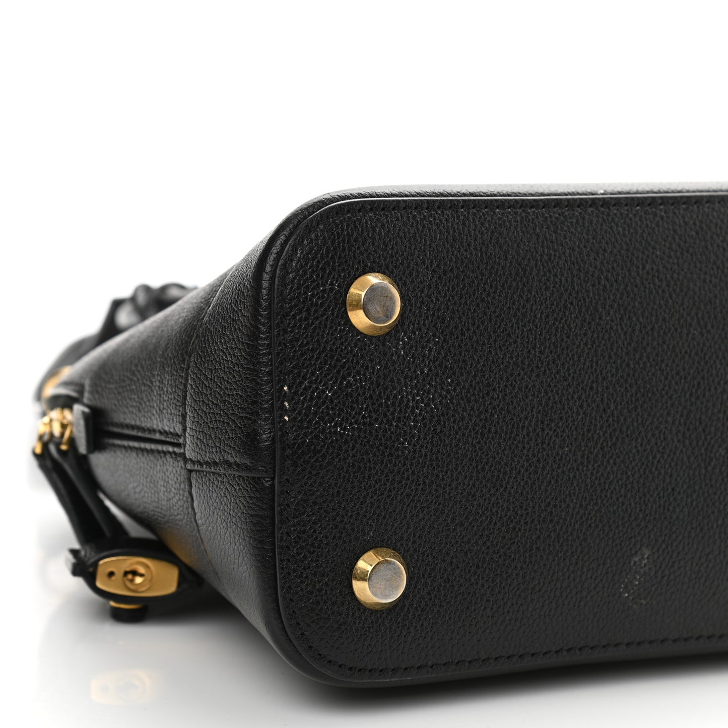 Grained Calfskin Logo S Ville Top Handle Bag Black White