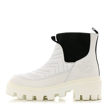 Gucci Calfskin Nappa Matelasse Frances Chelsea Boots 35 Great White Black 1 of 12