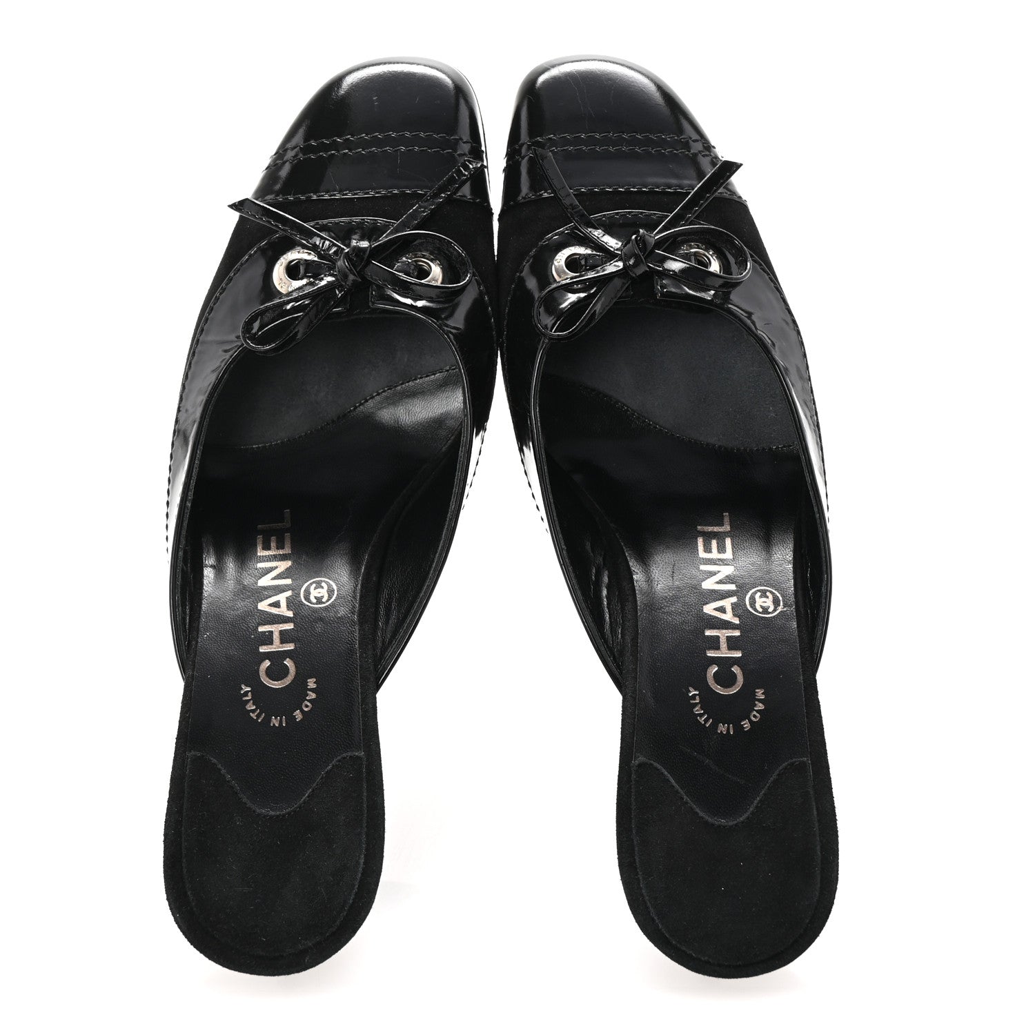 Chanel Patent Suede Cap Toe Kitten Heel Pumps 37.5 Black 2 of 8