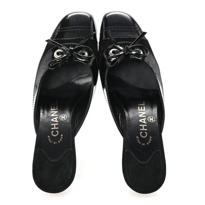 Chanel Patent Suede Cap Toe Kitten Heel Pumps 37.5 Black 2 of 8