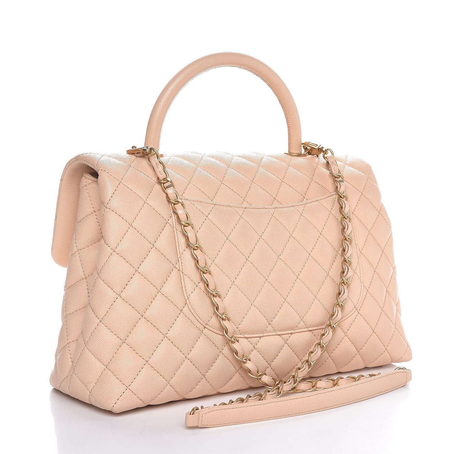 Caviar Quilted Medium Coco Handle Flap Light Beige